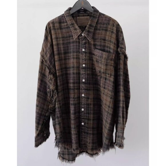 NWT R13 Shredded Seam Drop Neck Shirt Teal Navy Yellow Plaid Brown - Picture 6 of 13